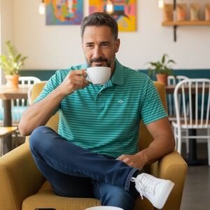 Southern Tide Mens XL Performance Polo Shirt Teal Green Striped Skipjack Logo